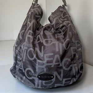 Kenneth Cole Reaction Gray All Over Logo Hobo Shoulder Bag Tote